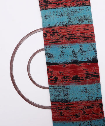 blue black and rust dry brush stripe print rayon fabric